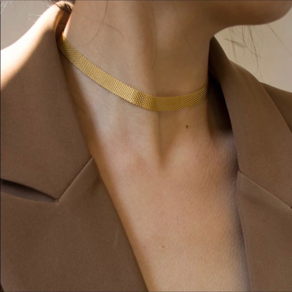 NEW 18K GOLD WIDE CHAIN CHOKER NECKLACE - Picture 2 of 6
